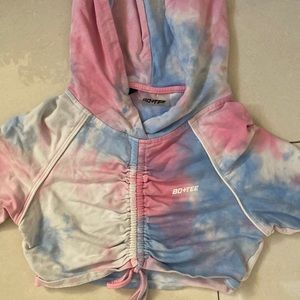 Bo+tee cropped pink and blue hoodie